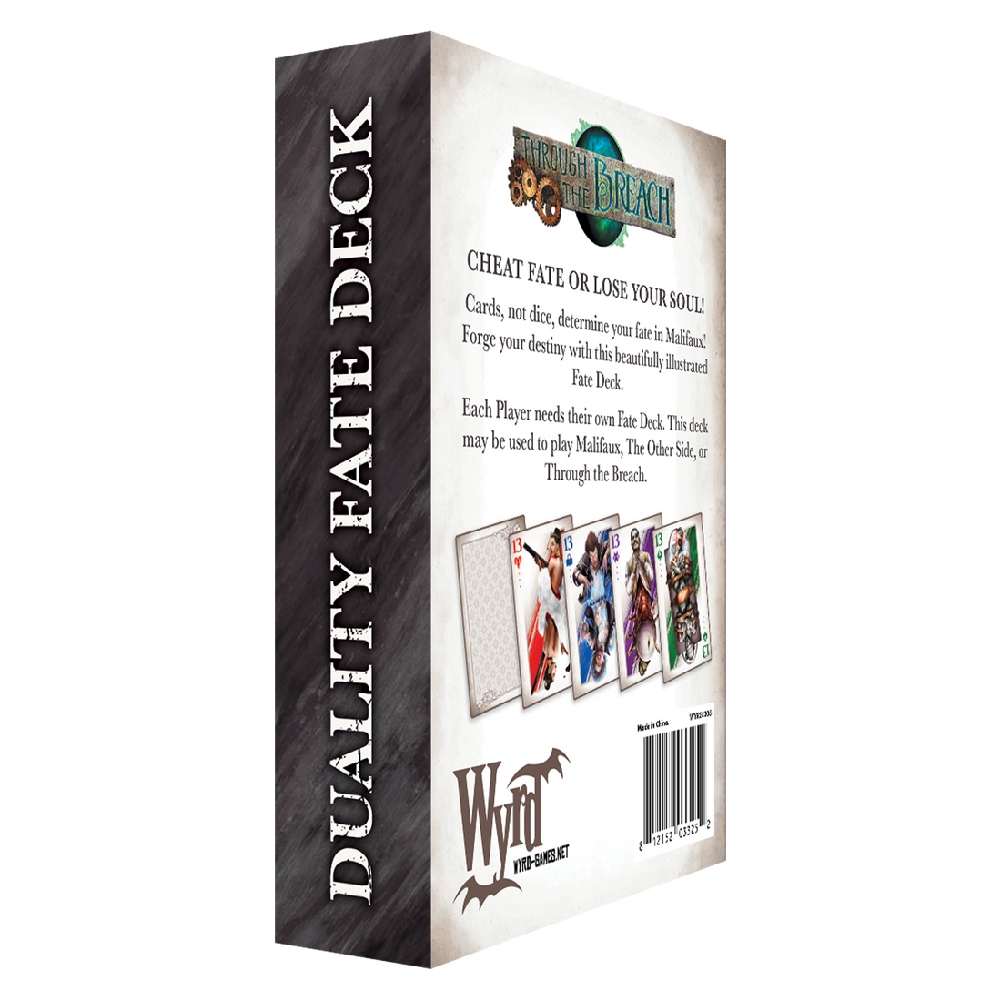 
                    
                      Malifaux Wyrd Miniatures Duality Fate Deck with intricate back design for tabletop gaming and card gameplay.
                    
                  