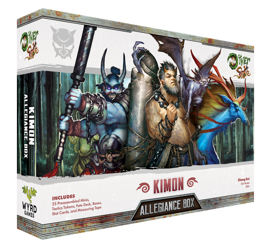 
                    
                      Front view of Wyrd Miniatures Kimon Allegiance Box featuring the Other Side Allegiance, showcasing miniatures and artwork on the packaging.
                    
                  