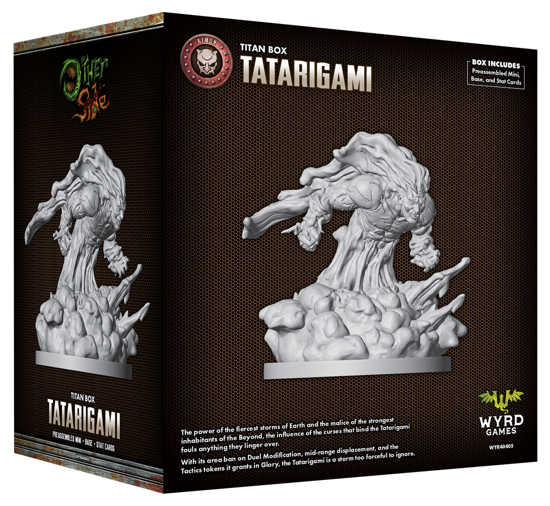 
                    
                      Wyrd Tatarigami miniature figure showing detailed back view with intricate armor and weapon accessories.
                    
                  