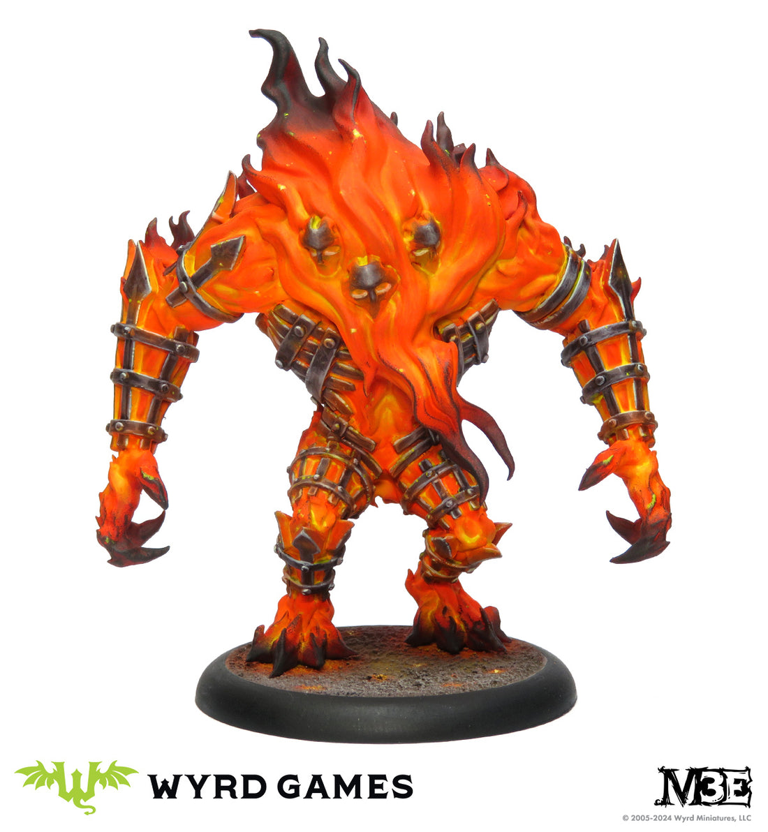 
                    
                      Fire Golem miniature from the Burning Bridges Malifaux Keyword Box by Wyrd Miniatures, featuring a fiery, armored golem figure.
                    
                  