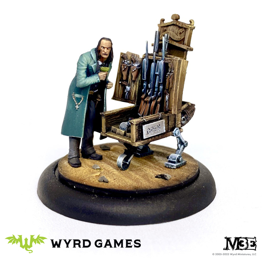 
                    
                      Behind the Trigger Malifaux miniature by Wyrd Miniatures featuring a detailed character with weapons and intricate costume details.
                    
                  