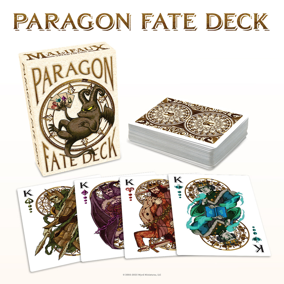 
                    
                      Malifaux Wyrd Miniatures Paragon Fate Deck with illustrated cards for gameplay and strategy.
                    
                  