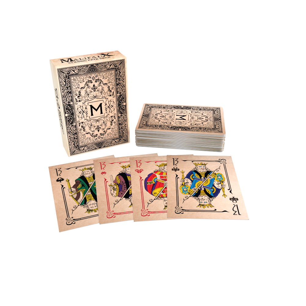 
                    
                      Clear image of a Classic Fate Deck for Malifaux by Wyrd Miniatures, showing colorful playing cards arranged in a deck.
                    
                  