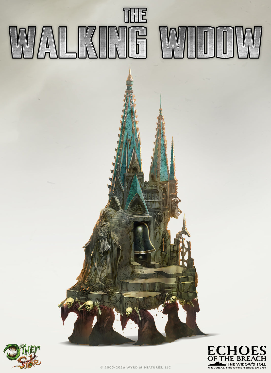 
                    
                      Illustration of the Walking Widow, a towering mausoleum carried by undead bearers.
                    
                  