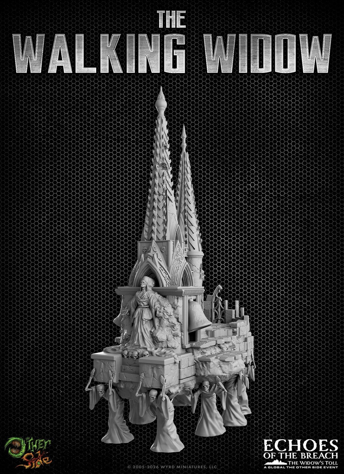 
                    
                      Unpainted Walking Widow 3D model render, showing spires, bell, steps, and undead bearers.
                    
                  