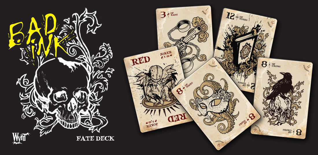 
                    
                      Malifaux Bad Ink Fate Deck by Wyrd Miniatures, featuring illustrated cards with dark, gothic artwork for tabletop gaming.
                    
                  