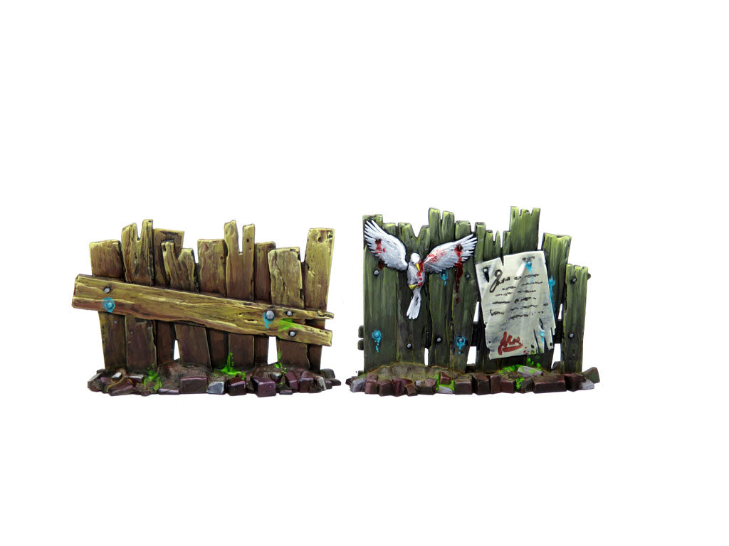 
                    
                      WyrdScapes Makeshift Defenses Malifaux terrain barrier in gray, detailed miniature scenery for tabletop gaming.
                    
                  