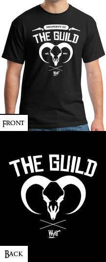 
                    
                      Black Guild T-shirt from Wyrd Miniatures featuring a detailed guild logo design on the front.
                    
                  