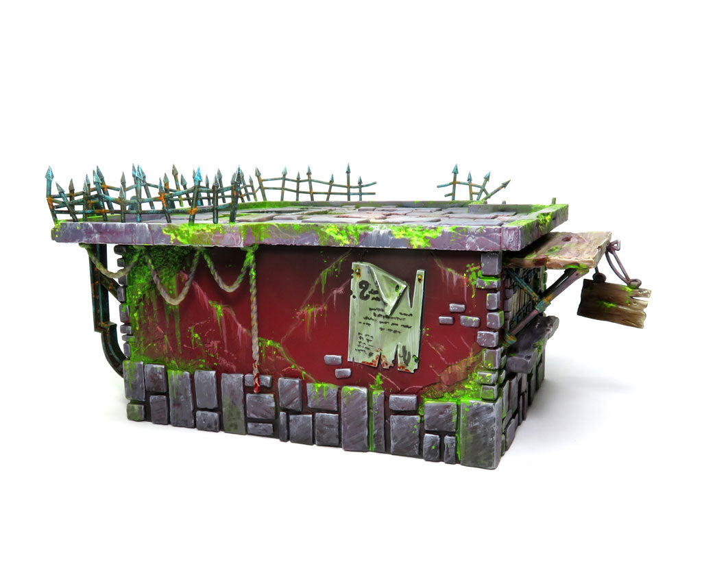 
                    
                      WyrdScapes Abandoned Store terrain piece for Malifaux, featuring a weathered, dilapidated building with broken windows and overgrown details.
                    
                  