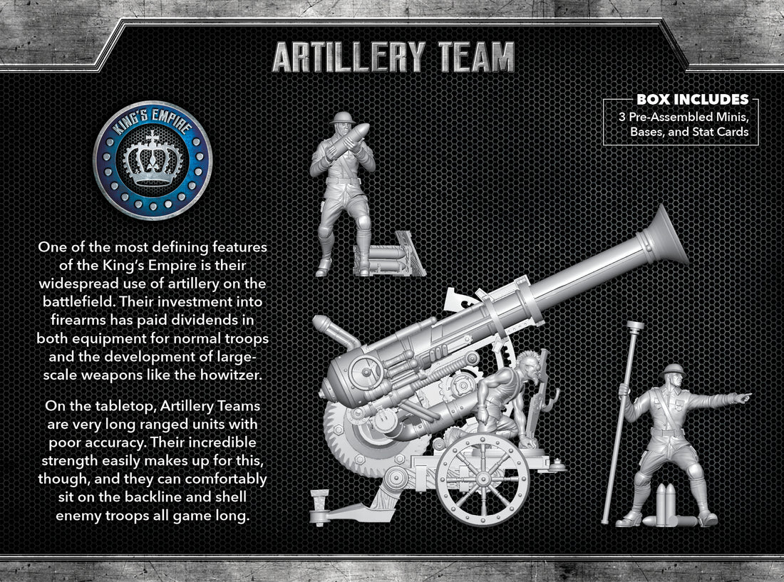 
                    
                      Back view of Wyrd Miniatures' Artillery Team from The Other Side Unit Box, showcasing detailed figures in military gear.
                    
                  