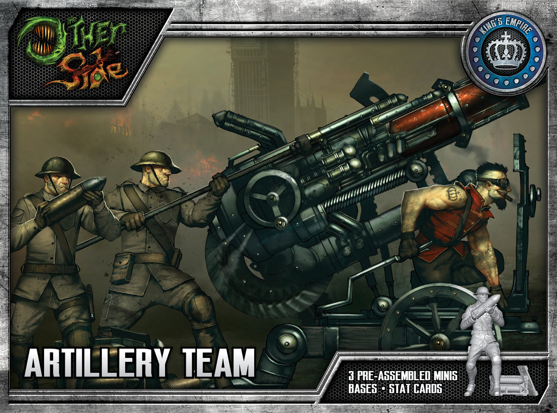 
                    
                      Front view of the Wyrd Miniatures Artillery Team from The Other Side Unit Box, featuring detailed miniature figures.
                    
                  