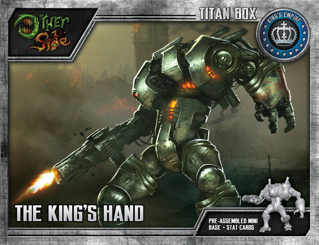 
                    
                      Front view of Wyrd Miniatures King's Hand The Other Side Titan Box featuring detailed miniature figures and packaging.
                    
                  