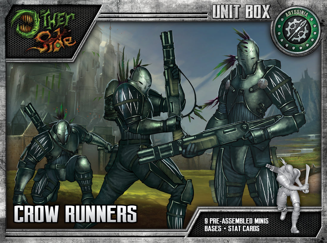 
                    
                      Front view of Wyrd Miniatures Crow Runners The Other Side Unit Box showing detailed miniature figures in a box.
                    
                  