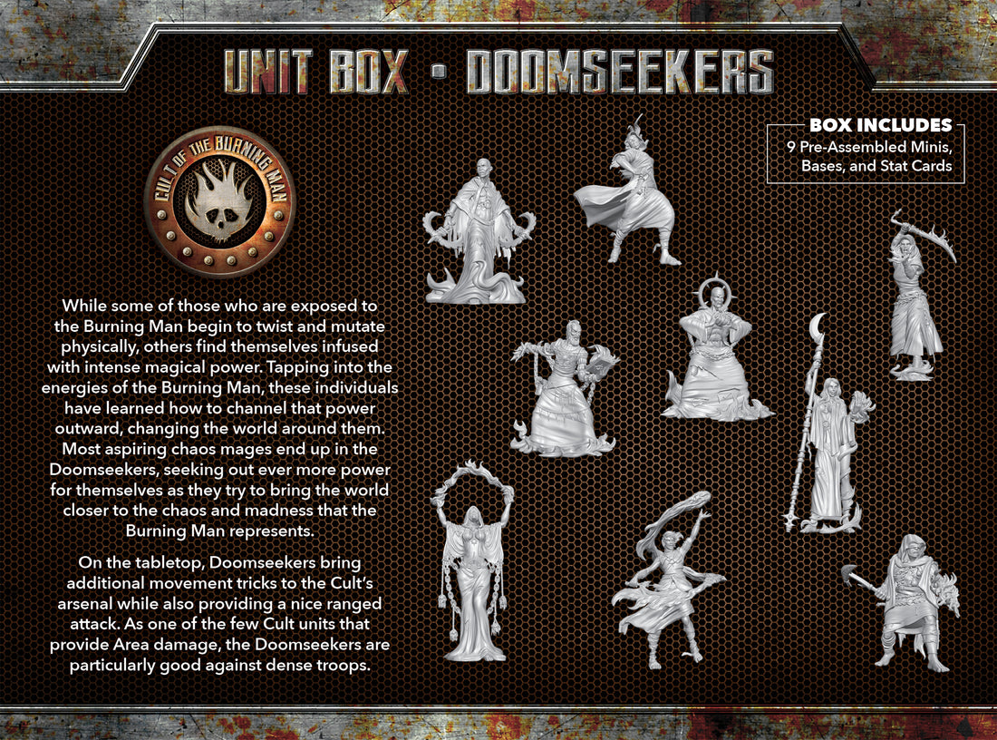 
                    
                      Back view of Wyrd Miniatures Doomseekers The Other Side Unit Box showing detailed miniature figures and packaging.
                    
                  