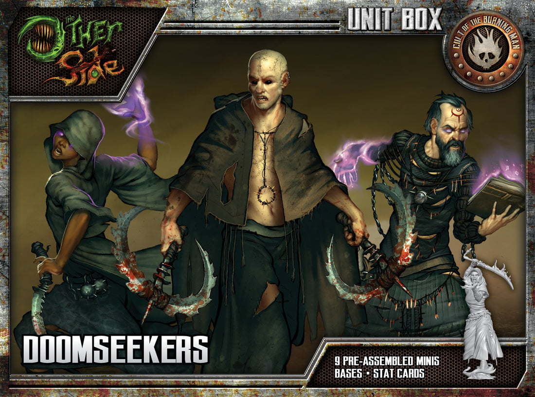 
                    
                      Front view of Wyrd Miniatures Doomseekers The Other Side Unit Box showing detailed miniatures and packaging design.
                    
                  