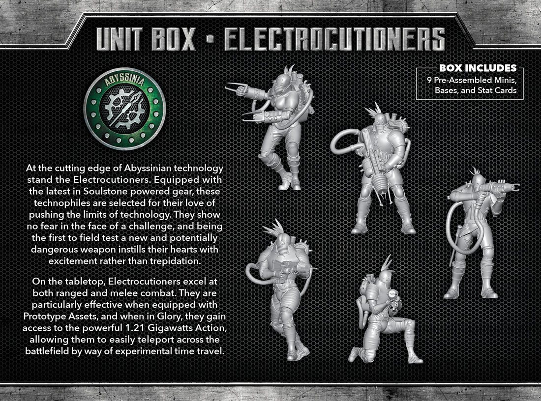 
                    
                      Back view of Wyrd Miniatures Electrocutioners The Other Side Unit Box, showing detailed painted figures and packaging.
                    
                  