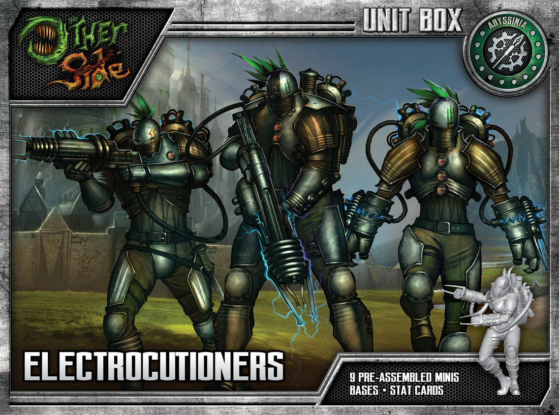 
                    
                      Front view of Wyrd Miniatures Electrocutioners The Other Side Unit Box featuring detailed miniature figures.
                    
                  