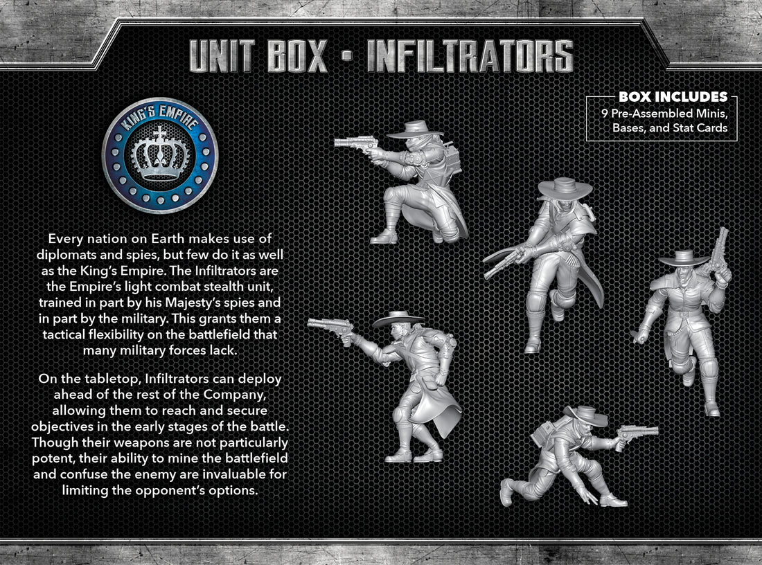 
                    
                      Back view of Wyrd Miniatures Infiltrators The Other Side Unit Box with detailed miniature figures and packaging.
                    
                  