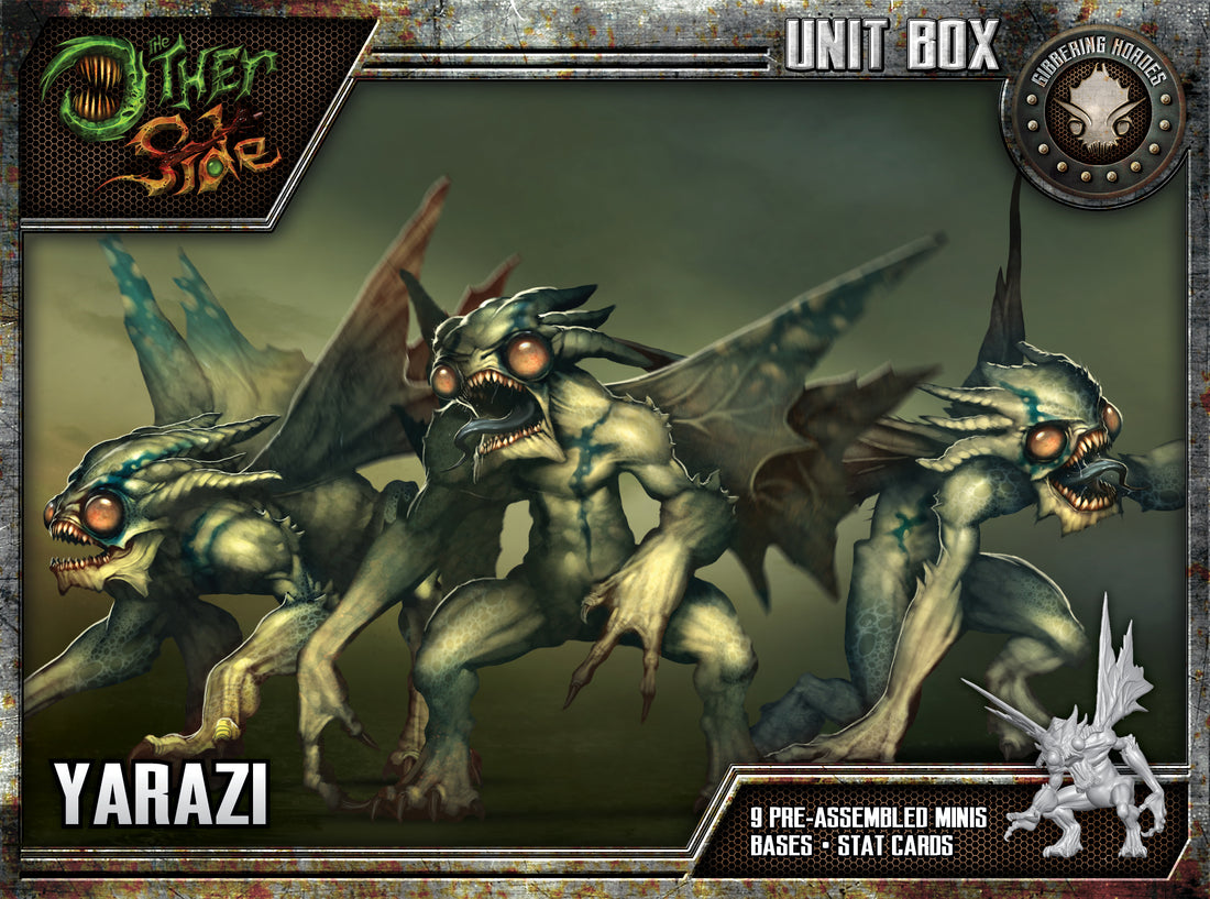 
                    
                      Front view of the Yarazi by Wyrd, featuring its detailed design and vibrant colors in a collectible tabletop game unit box.
                    
                  