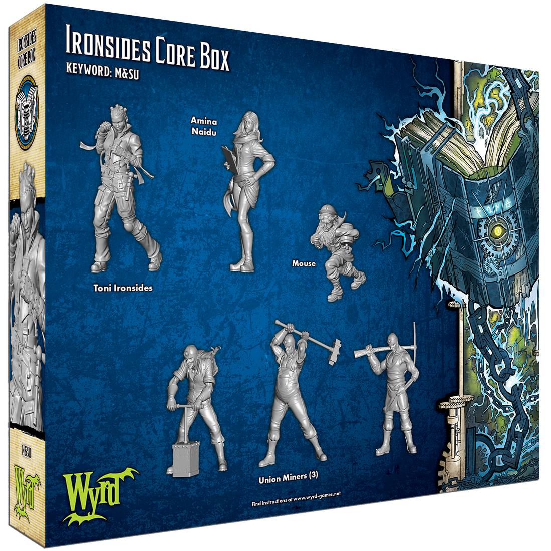 
                    
                      Back view of Wyrd Miniatures Ironside Core Box with miniature figures and game accessories displayed on a table.
                    
                  