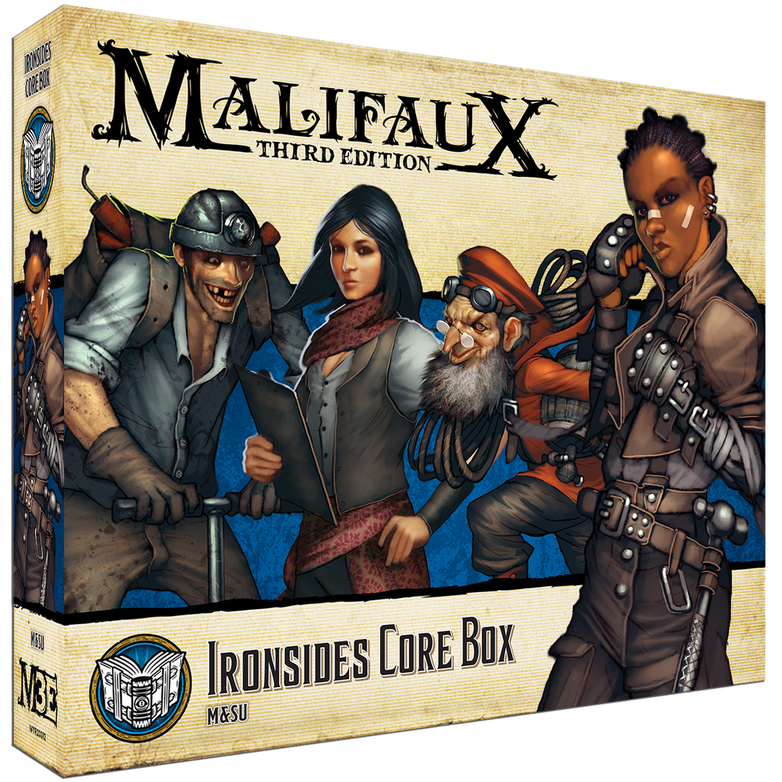 
                    
                      Front view of Wyrd Miniatures Ironside Core Box with miniatures, tokens, and gameplay components inside a box.
                    
                  