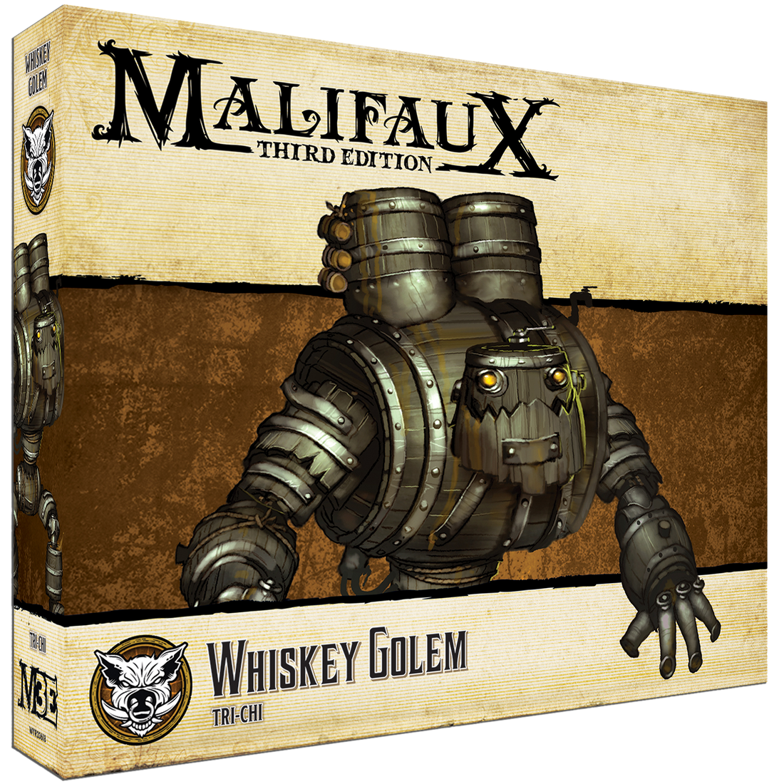 
                    
                      Front view of Wyrd Miniatures Whiskey Golem tabletop game figure with detailed sculpt and textured surface.
                    
                  