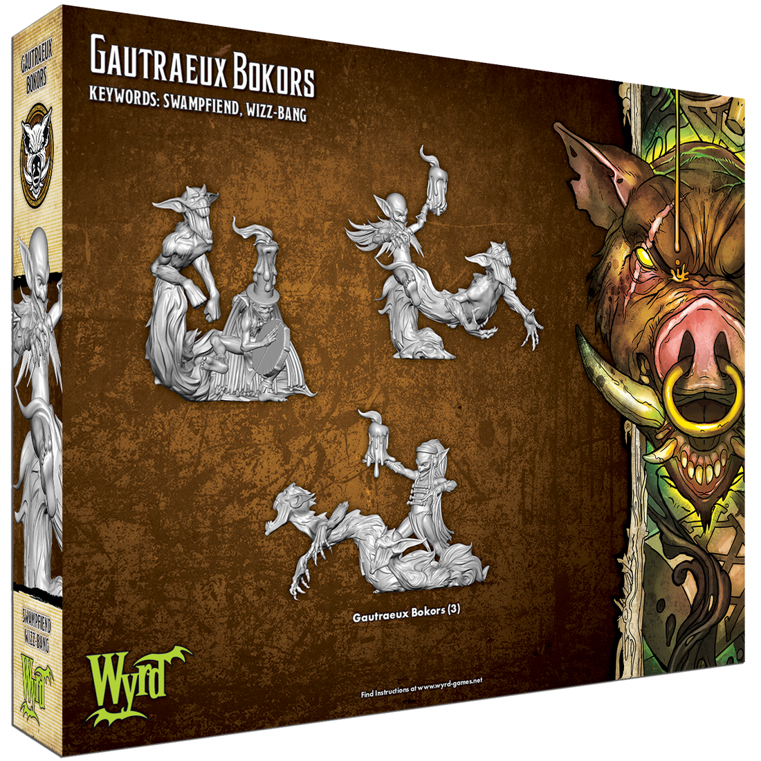 
                    
                      Wyrd Miniatures Gautraeux Bokors figure showing back view with detailed robes and mystical symbols on a dark base.
                    
                  