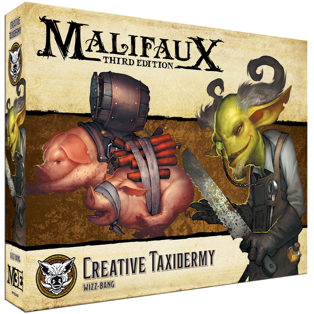 
                    
                      Front view of Wyrd Miniatures' Creative Taxidermy Malifaux Keyword Box featuring detailed miniature figures.
                    
                  