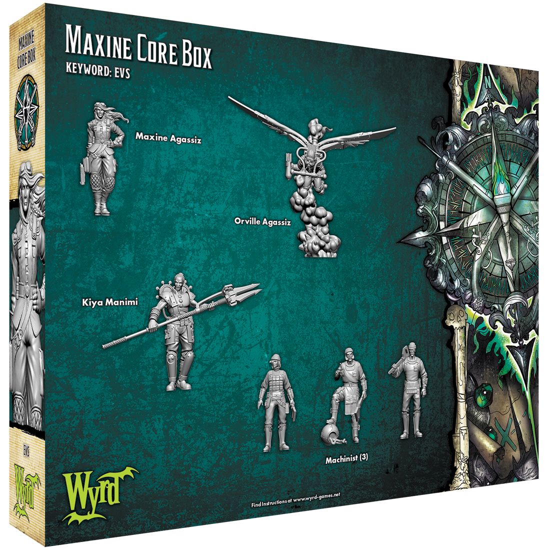 
                    
                      Back view of the Wyrd Miniatures Maxine Core Box showing miniature components and packaging details.
                    
                  