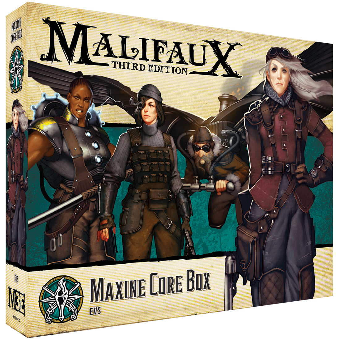 
                    
                      Front view of the Maxine Core Box by Wyrd Miniatures, featuring detailed miniatures and game accessories inside.
                    
                  