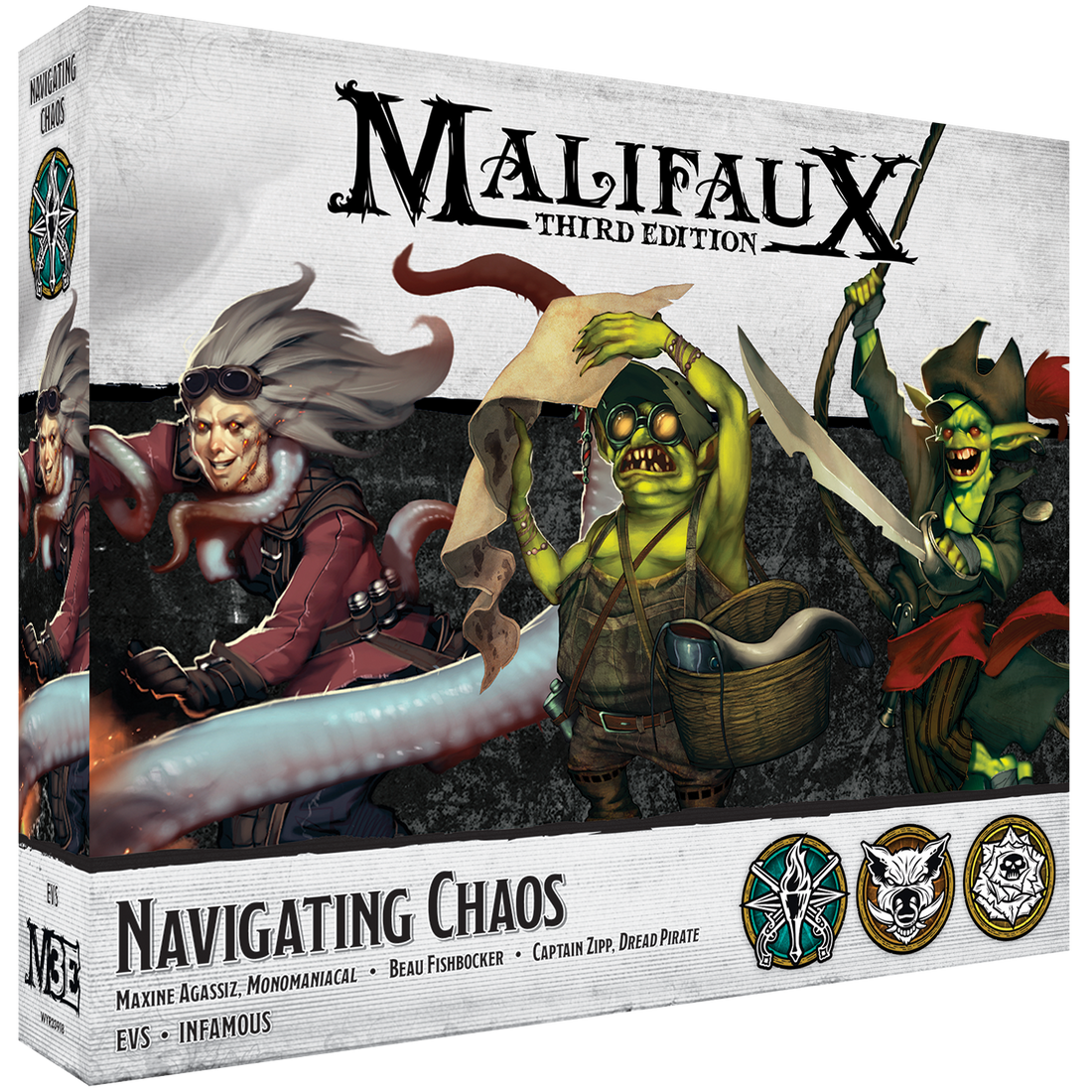 
                    
                      Front view of Wyrd Miniatures Navigating Chaos game box, featuring vibrant artwork and branding on the tabletop game packaging.
                    
                  