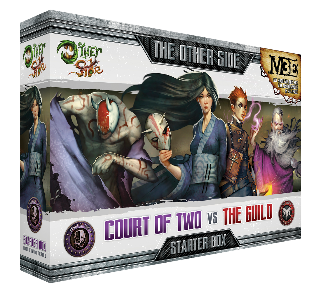 
                    
                      Wyrd Miniatures Court of Two vs. The Guild Starter Box for The Other Side game, featuring miniature figures on the front of the box.
                    
                  