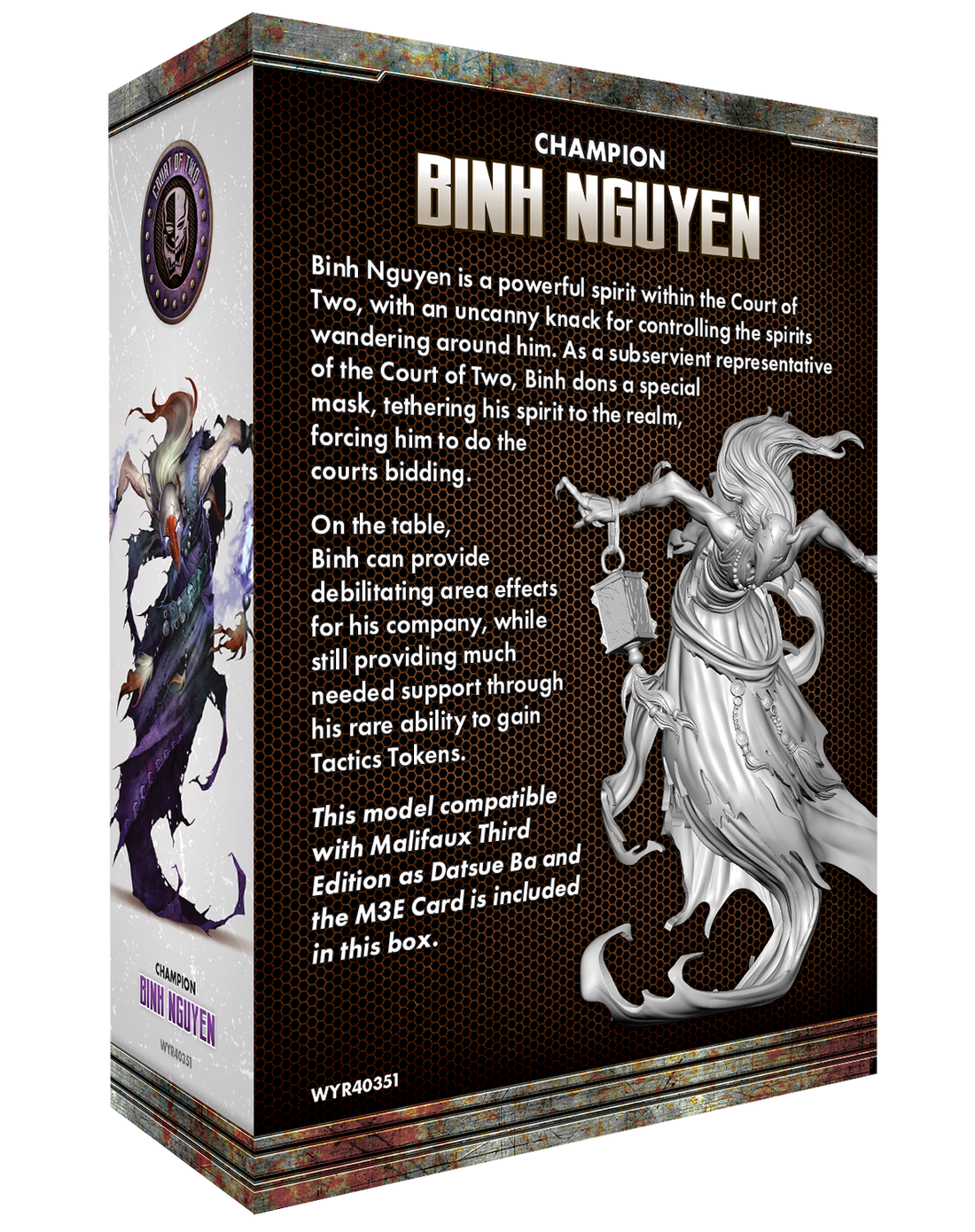
                    
                      Back view of Wyrd Miniatures Binh Nguyen The Other Side character box figure, showing detailed costume and accessories.
                    
                  