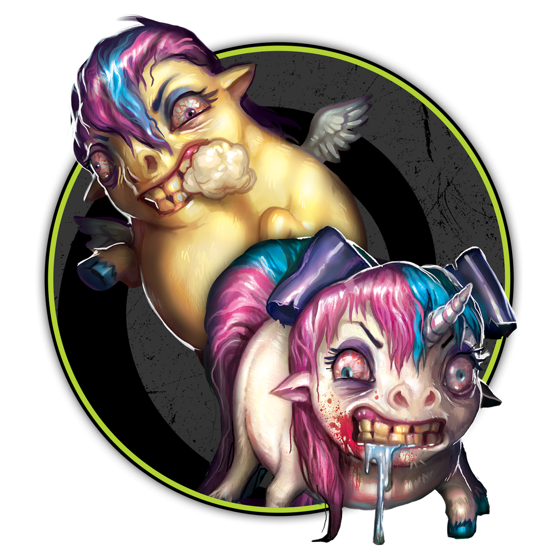 
                    
                      Limited edition WYRD store exclusive Minicorns graphic illustration on a black background.
                    
                  