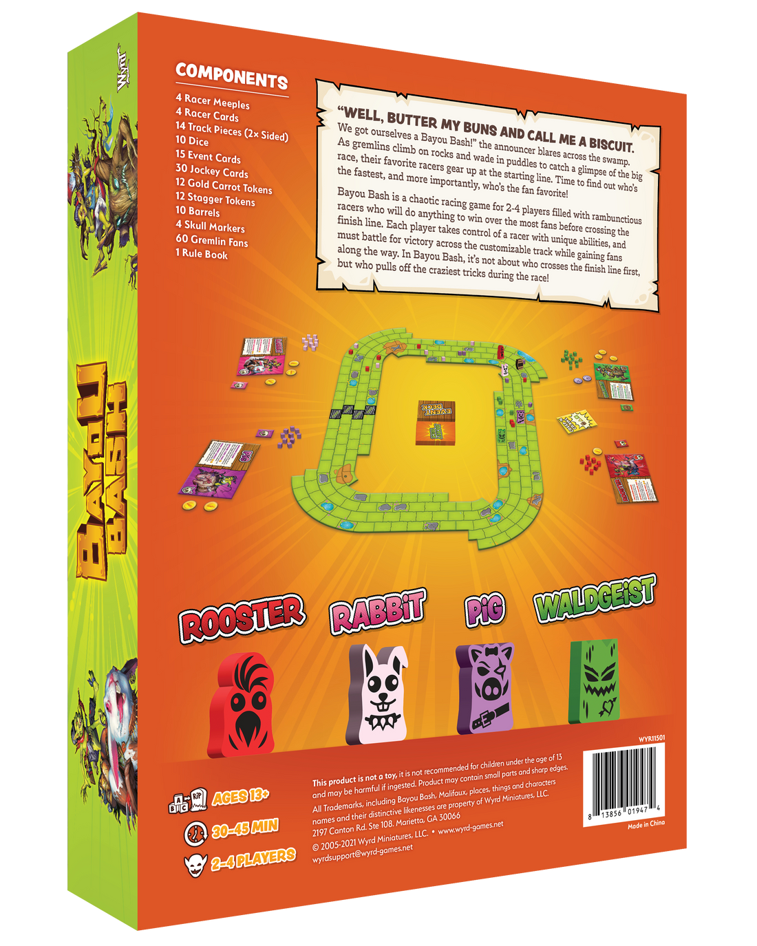 
                    
                      Wyrd Bayou Bash board game box showing colorful artwork and game components on the back of the box.
                    
                  