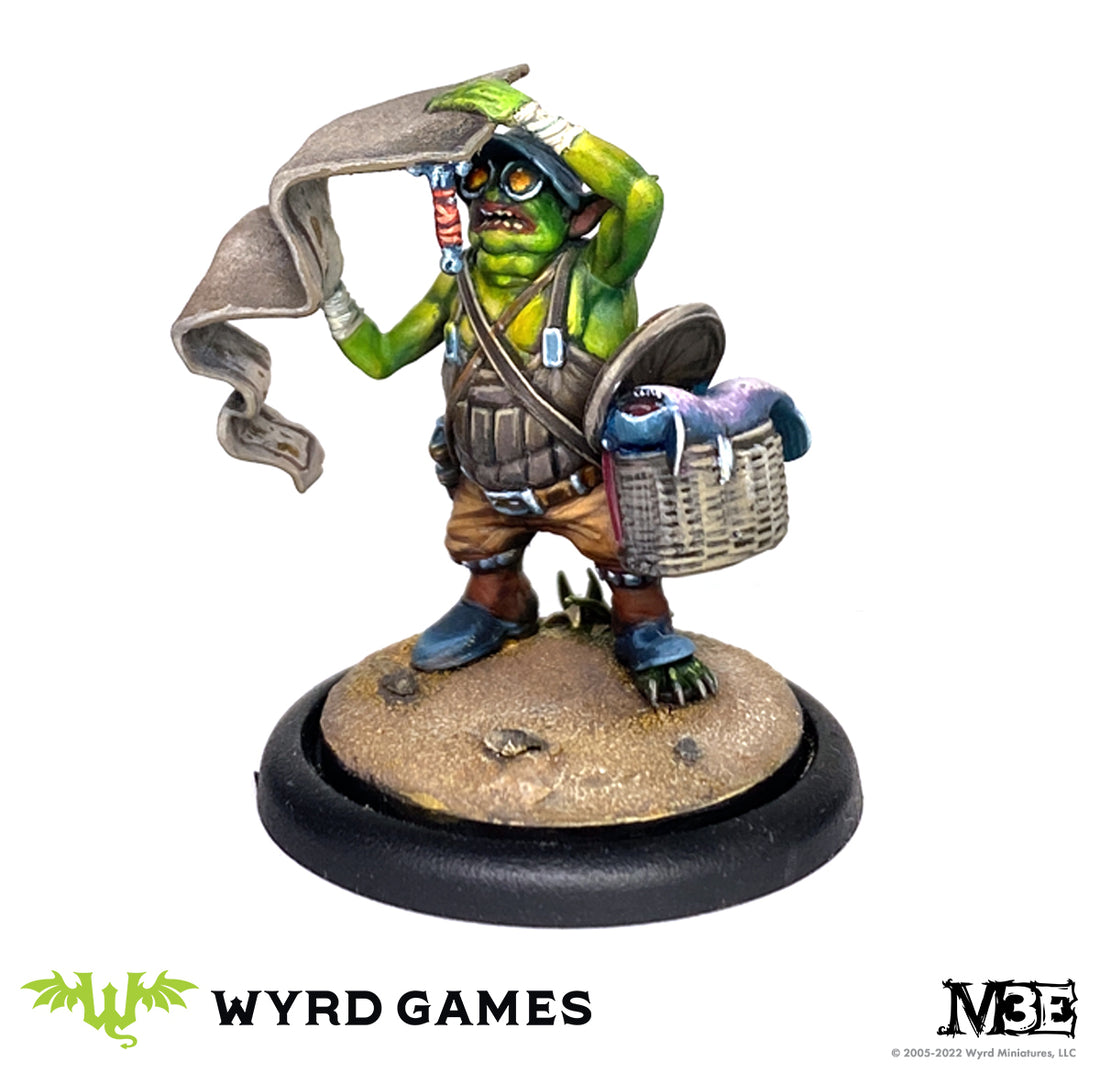 
                    
                      Miniature figure of Beau Fishbocker from Wyrd Miniatures' Navigating Chaos game, detailed painted model on a display base
                    
                  