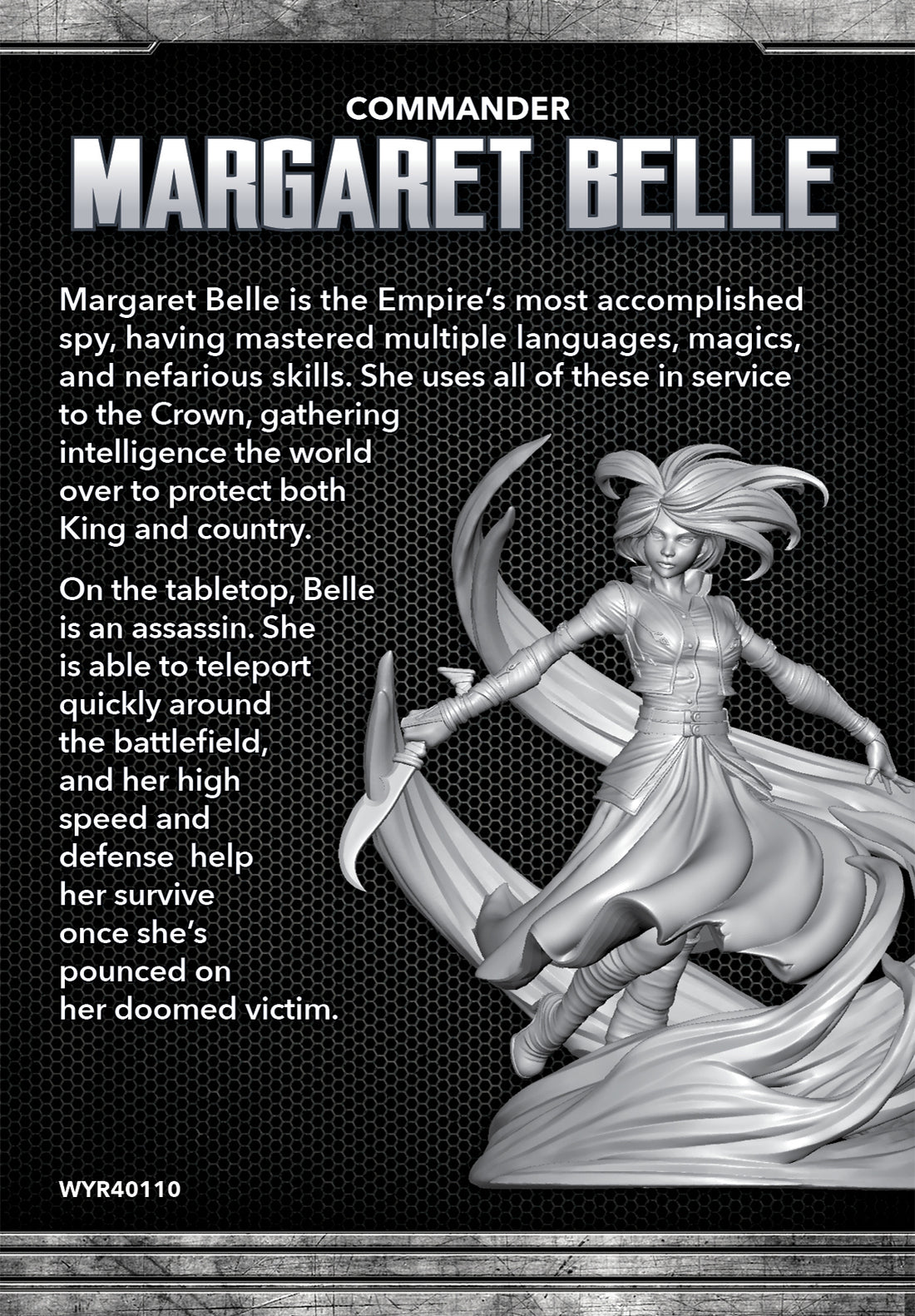 
                    
                      Back view of the Margaret Belle The Other Side Character Box by Wyrd Miniatures, showing detailed painted miniature and packaging.
                    
                  