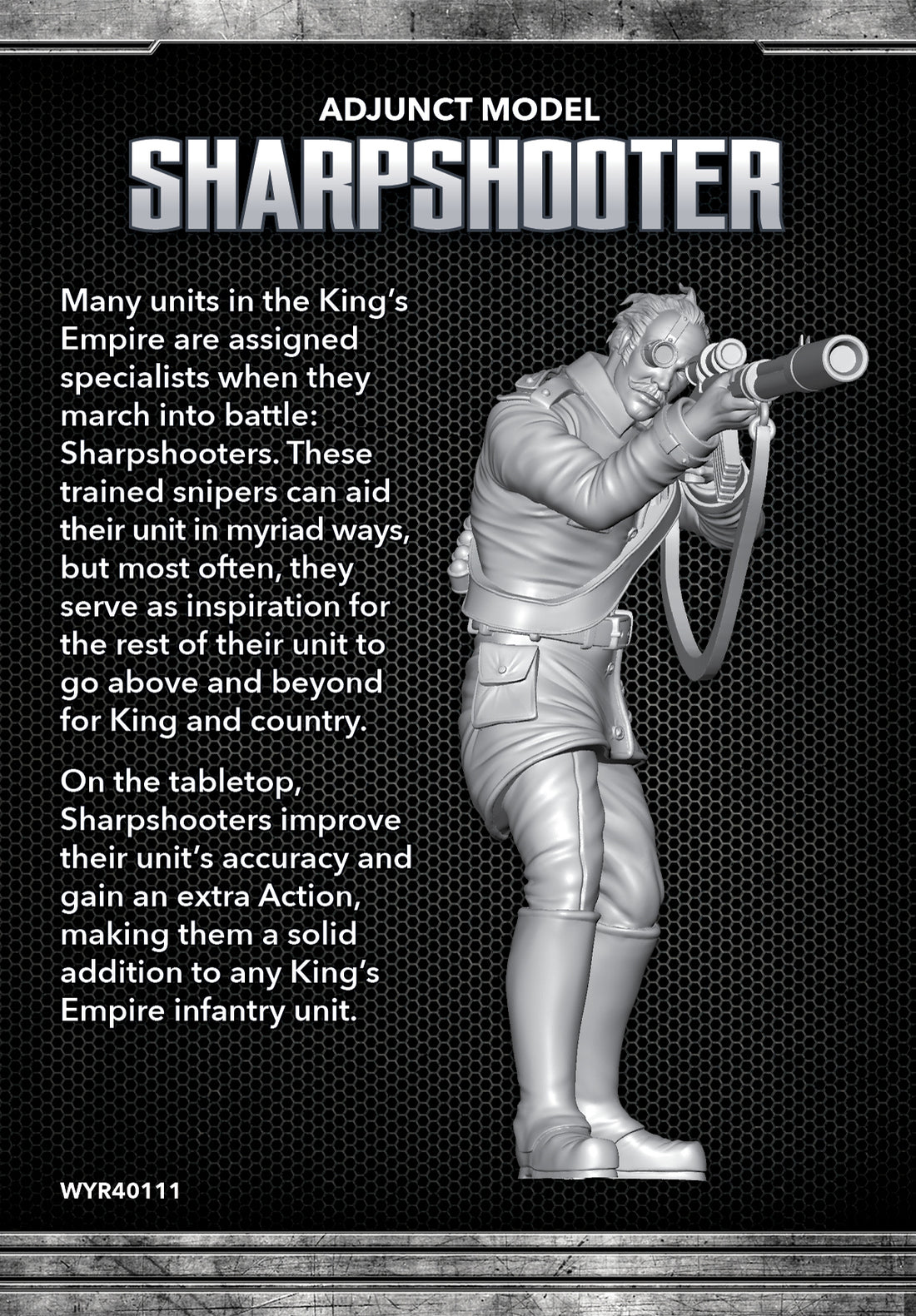 
                    
                      Wyrd Sharpshooter miniature figure from the Tales of Suspense box, showing the back view with detailed armor and weaponry.
                    
                  