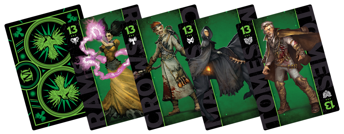 
                    
                      Resurrectionist-themed Malifaux Fate Deck by Wyrd Miniatures featuring illustrated cards for gameplay.
                    
                  
