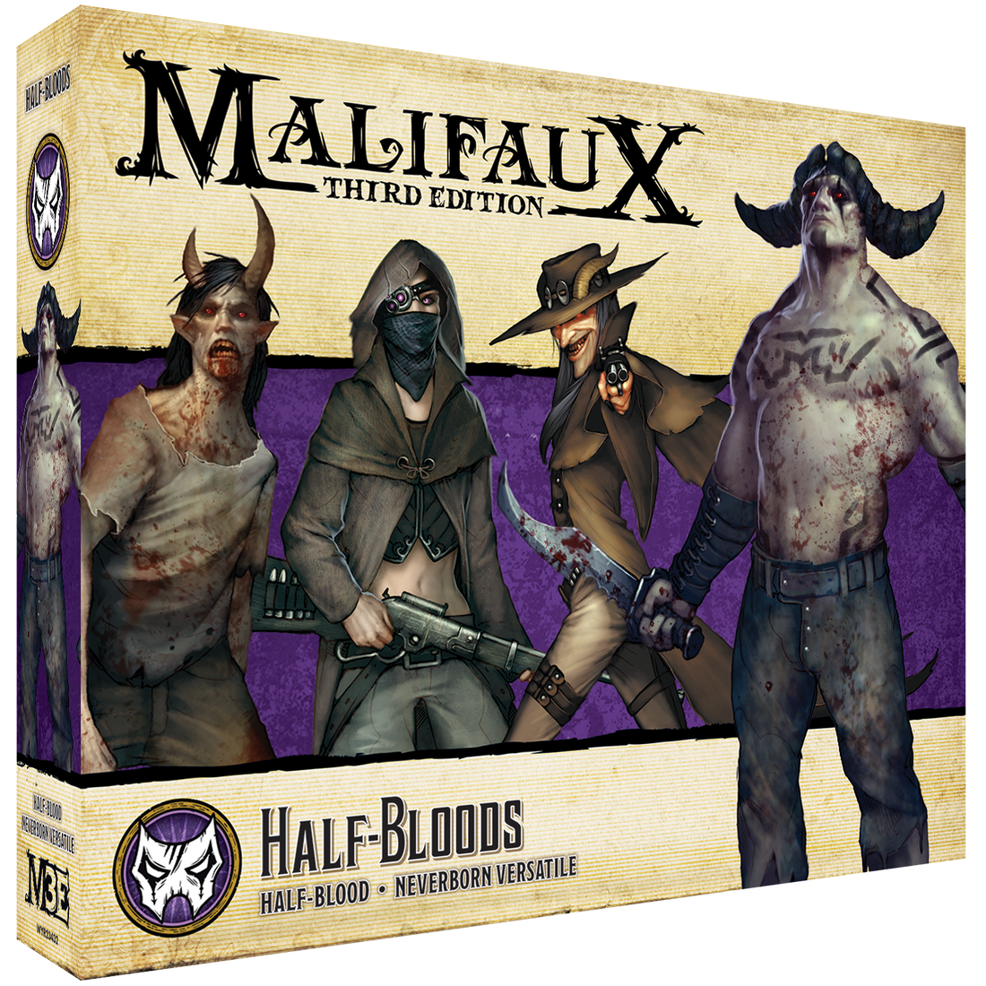 
                    
                      Front view of Wyrd Miniatures Half Bloods tabletop game miniatures set, featuring detailed character figures in a dynamic pose.
                    
                  
