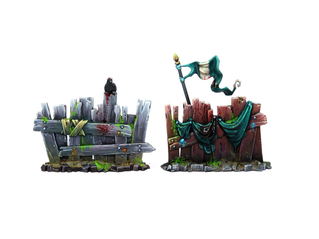 
                    
                      WyrdScapes Makeshift Defenses Malifaux terrain barrier with weathered wood and metal details for tabletop gaming scenery
                    
                  