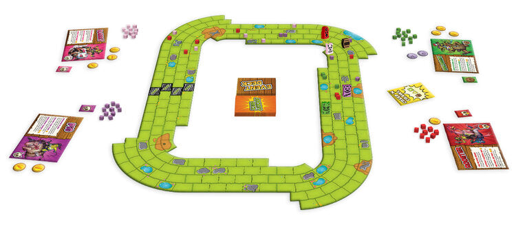 
                    
                      Wyrd Bayou Bash board game with colorful cards, tokens, and game pieces spread out on a table for strategic play.
                    
                  